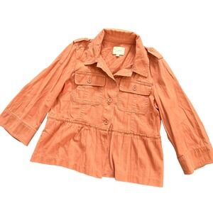 LOFT Peplum Utility Jacket Coral Pink 3/4 Sleeve Button Front Size L